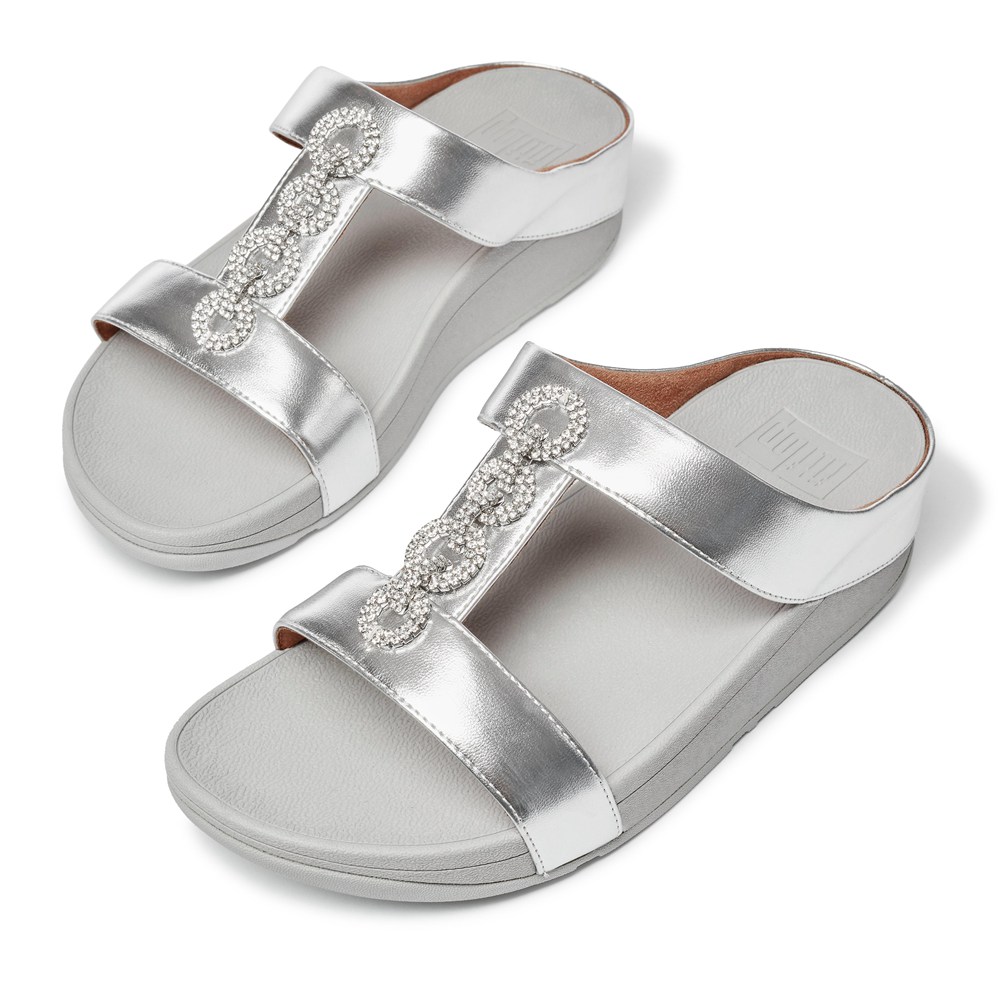 Fitflop Womens Slides Silver - Fino Sparkle - VR7940182